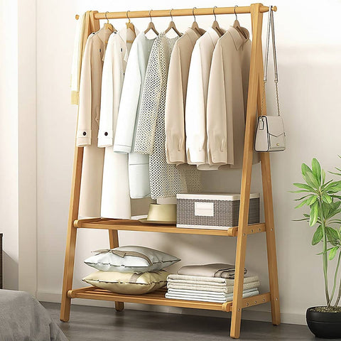 darrahopens Home & Garden > Storage Portable Clothes Rack Coat Garment Stand Bamboo Rail Hanger Airer Closet