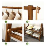 darrahopens Home & Garden > Storage Portable Clothes Rack Coat Garment Stand Bamboo Rail Hanger Airer Closet