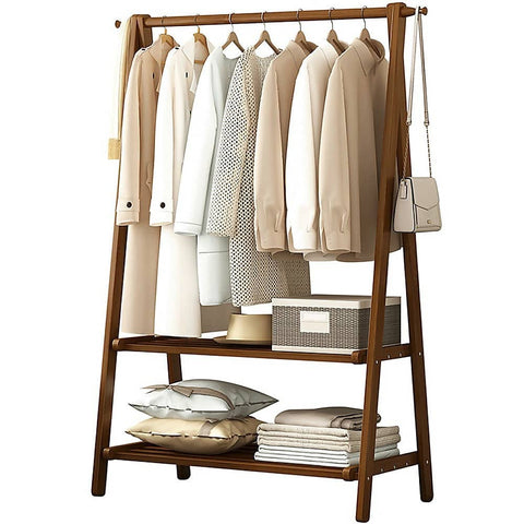 darrahopens Home & Garden > Storage Portable Clothes Rack Coat Garment Stand Bamboo Rail Hanger Airer Closet