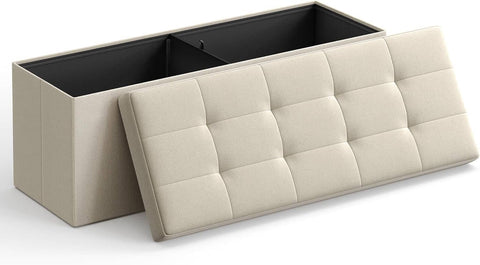 Darrahopens Home & Garden > Storage SONGMICS 109cm Folding Storage Ottoman Bench Beige LSF77BE
