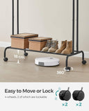 Darrahopens Home & Garden > Storage SONGMICS Metal Clothes Rack Double Rail with Wheels and Shelf Black HSR107B01