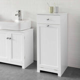 darrahopens Home & Garden > Storage White Bathroom Cabinet with Laundry Basket and Drawer