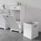 darrahopens Home & Garden > Storage White Bathroom Cabinet with Laundry Basket and Drawer
