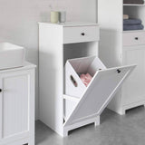 darrahopens Home & Garden > Storage White Bathroom Cabinet with Laundry Basket and Drawer