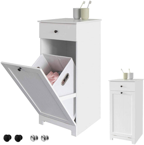 darrahopens Home & Garden > Storage White Bathroom Cabinet with Laundry Basket and Drawer