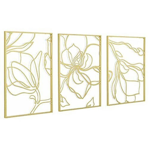 Darrahopens Home & Garden > Wall Art 3 Piece Gold Flower Metal Wall Decor Abstract Floral Aesthetic Set of 3