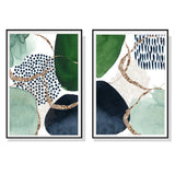 darrahopens Home & Garden > Wall Art 40cmx60cm Abstract Green and Navy 2 Sets Black Frame Canvas Wall Art