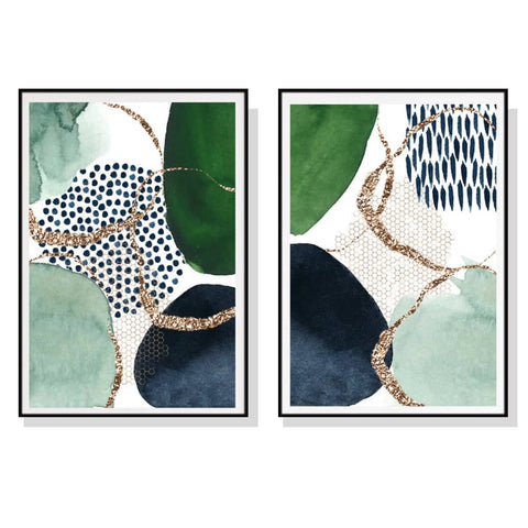 darrahopens Home & Garden > Wall Art 40cmx60cm Abstract Green and Navy 2 Sets Black Frame Canvas Wall Art