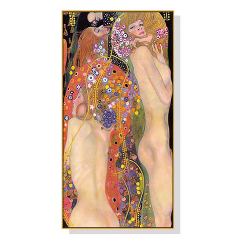 Darrahopens Home & Garden > Wall Art 50cmx100cm Water Serpents By Gustav Klimt Gold Frame Canvas Wall Art