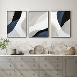 Darrahopens Home & Garden > Wall Art 50cmx70cm Abstract Navy Blue 3 Sets Black Frame Canvas Wall Art