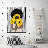 Darrahopens Home & Garden > Wall Art 50cmx70cm African Woman Sunflower Black Frame Canvas Wall Art