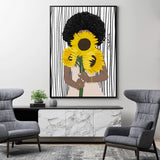 Darrahopens Home & Garden > Wall Art 50cmx70cm African Woman Sunflower Black Frame Canvas Wall Art