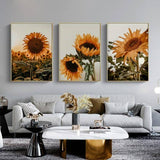 Darrahopens Home & Garden > Wall Art 50cmx70cm Sunflower 3 Sets Gold Frame Canvas Wall Art