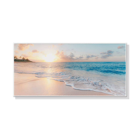 darrahopens Home & Garden > Wall Art 60cmx120cm Ocean and Beach White Frame Canvas