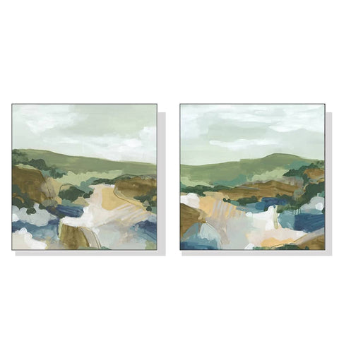 Darrahopens Home & Garden > Wall Art 60cmx60cm Abstract Landscape 2 Sets White Frame Canvas Wall Art