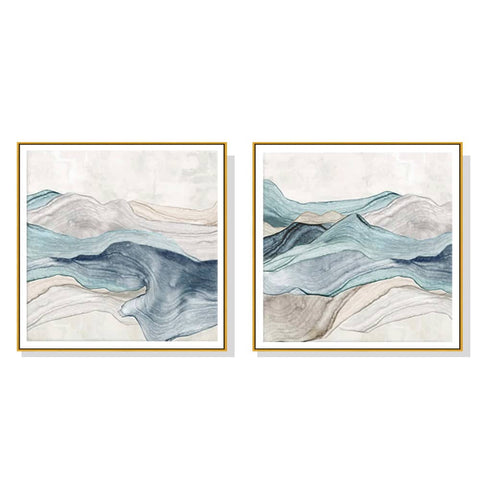 Darrahopens Home & Garden > Wall Art 60cmx60cm Blue Mountain 2 Sets Gold Frame Canvas Wall Art