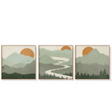 Darrahopens Home & Garden > Wall Art 60cmx60cm Sage Green Landscapes 3 Sets Wood Frame Canvas Wall Art