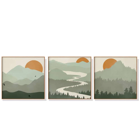 Darrahopens Home & Garden > Wall Art 60cmx60cm Sage Green Landscapes 3 Sets Wood Frame Canvas Wall Art