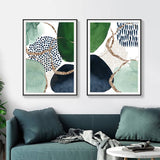 darrahopens Home & Garden > Wall Art 60cmx90cm Abstract Green and Navy 2 Sets Black Frame Canvas Wall Art