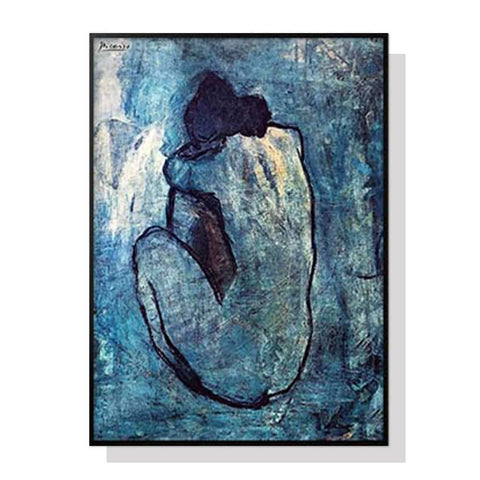darrahopens Home & Garden > Wall Art 60cmx90cm Blue Nude by Pablo Picasso Black Frame Canvas Wall Art