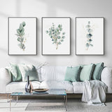 Darrahopens Home & Garden > Wall Art 60cmx90cm Eucalyptus Plant 3 Sets Black Frame Canvas Wall Art