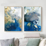 Darrahopens Home & Garden > Wall Art 70cmx100cm Marbled Blue And Gold 2 Sets Gold Frame Canvas Wall Art