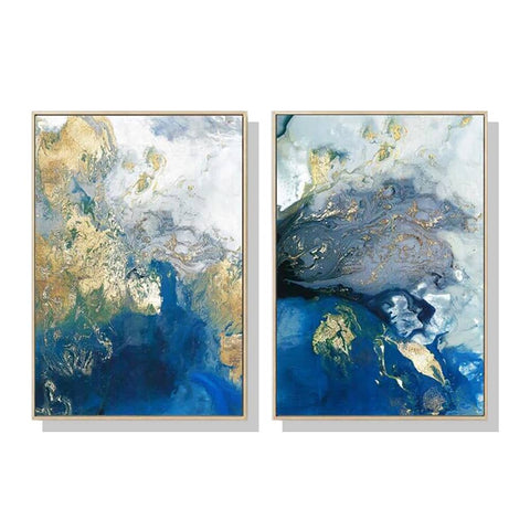Darrahopens Home & Garden > Wall Art 70cmx100cm Marbled Blue And Gold 2 Sets Gold Frame Canvas Wall Art