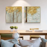 darrahopens Home & Garden > Wall Art 70cmx70cm Golden Leaves 2 Sets Gold Frame Canvas Wall Art