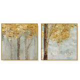 darrahopens Home & Garden > Wall Art 70cmx70cm Golden Leaves 2 Sets Gold Frame Canvas Wall Art