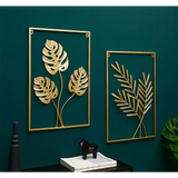 Darrahopens Home & Garden > Wall Art Metal Wall Picture with Leaves 40 x 60 cm Golden Decoration
