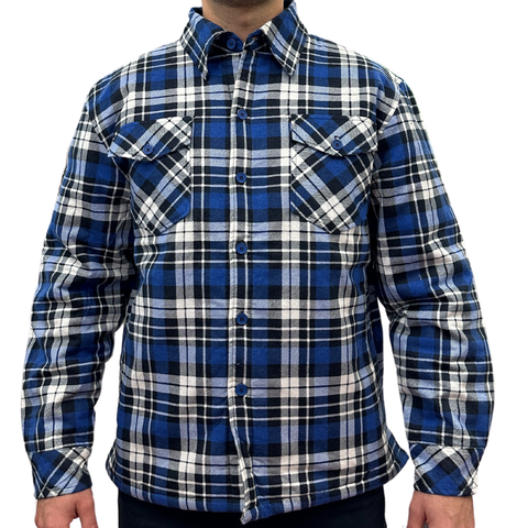Darrahopens Men's Fashion > Shirts Mens QUILTED FLANNELETTE SHIRT 100% COTTON Flannel Jacket Padded Long Sleeve - Black/Navy/White (Quilted) - S