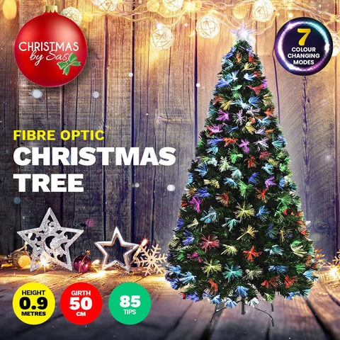 Darrahopens Occasions > Christmas Christmas By Sas 90cm Fibre Optic Christmas Tree 85 Tips Multicolour Lights & Star