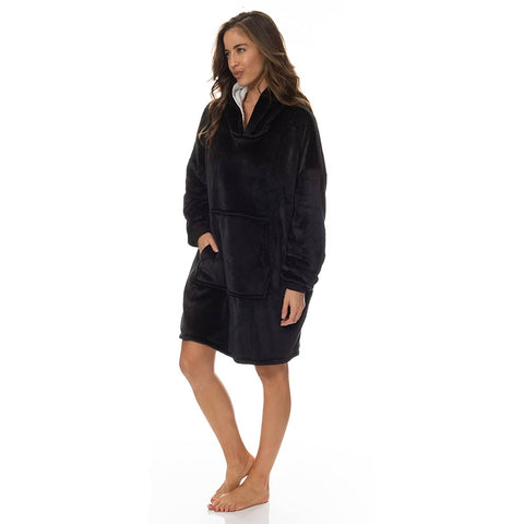 darrahopens Occasions > Costumes Royal Comfort Snug Hoodie Nightwear Super Soft Reversible Coral Fleece 750GSM - Black