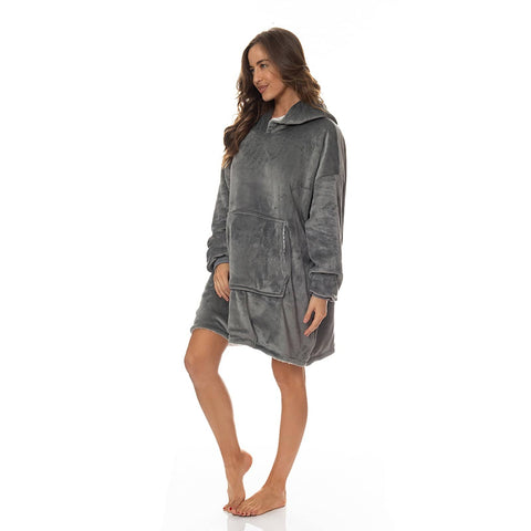 darrahopens Occasions > Costumes Royal Comfort Snug Hoodie Nightwear Super Soft Reversible Coral Fleece 750GSM - Grey