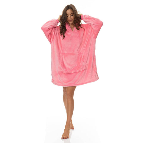 darrahopens Occasions > Costumes Royal Comfort Snug Hoodie Nightwear Super Soft Reversible Coral Fleece 750GSM - Pink