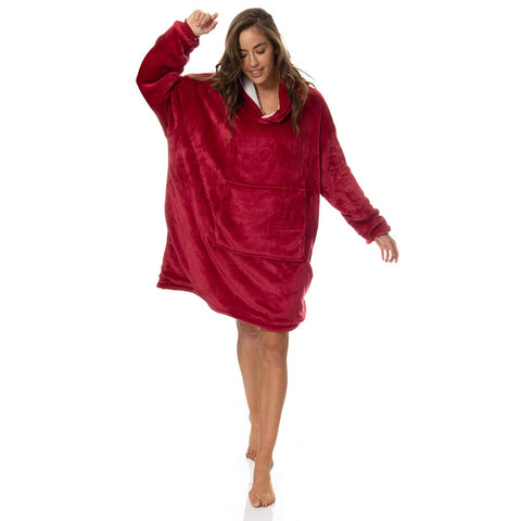 darrahopens Occasions > Costumes Royal Comfort Snug Hoodie Nightwear Super Soft Reversible Coral Fleece 750GSM - Red