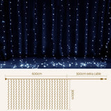darrahopens Occasions > Lights Jingle Jollys 6X3M Christmas Curtain Fairy Lights String 600LED Party Wedding CW