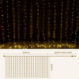 darrahopens Occasions > Lights Jingle Jollys 6X3M Christmas Curtain Lights 600LED Warm White