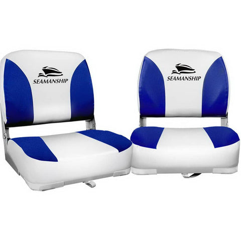 darrahopens Outdoor > Boating Seamanship Set of 2 Folding Swivel Boat Seats - White & Blue