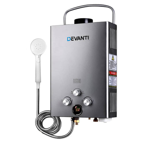 darrahopens Outdoor > Camping Devanti Portable Gas Water Heater 8LPM Outdoor Camping Shower Grey