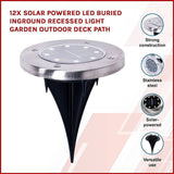 darrahopens Outdoor > Others 12x Solar Powered LED Buried Inground Recessed Light Garden Outdoor Deck Path