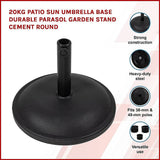 darrahopens Outdoor > Others 20kg Patio Sun Umbrella Base Durable Parasol Garden Stand Cement Round