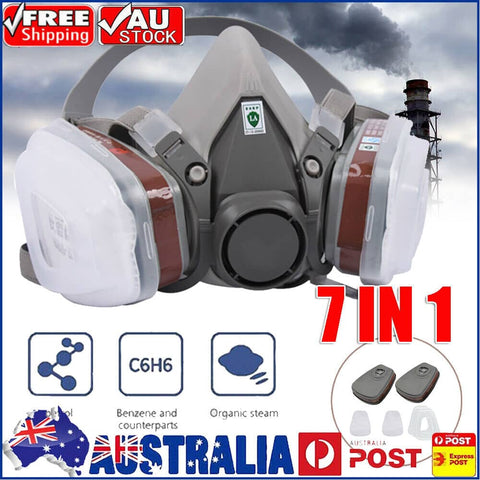 Darrahopens Outdoor > Others 7 IN 1 Gas Mask Full Face Respirator Paint Spray Chemical Facepiece Reusable AU