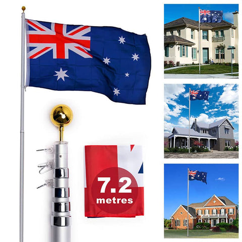 Darrahopens Outdoor > Others Rustproof Aluminum Flag Pole with 7.2m, Heavy-Duty Telescoping Pole for Outdoors, Gardens, Roof Walls, Durable Pole Set