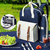 Darrahopens Outdoor > Picnic Alfresco Picnic Basket Backpack Set Cooler Bag 4 Person Outdoor Liquor Blue