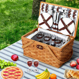 Darrahopens Outdoor > Picnic Alfresco Picnic Basket Set Wooden Cooler Bag 4 Person Outdoor Insulated Liquor