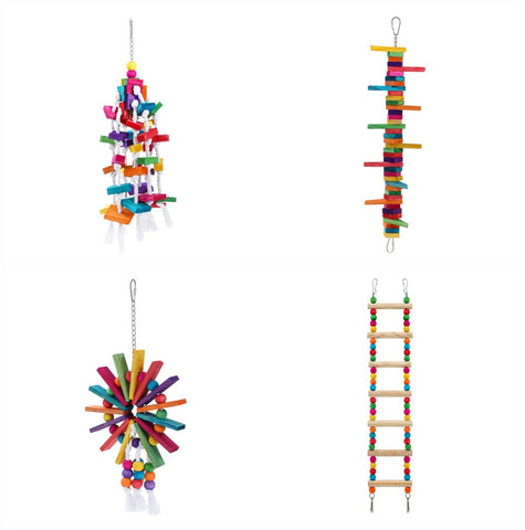 Darrahopens Pet Care > Bird YES4PETS 4 X Assorted Wood Large Hanging Swing Bird Parrot Parakeet Cockatiel Budgie Toys