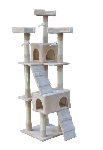 Darrahopens Pet Care > Cat Supplies 170cm Cat Scratching Post Tree Post House Tower with Ladder Furniture Beige
