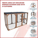 Darrahopens Pet Care > Cat Supplies 180cm Large Cat Enclosure Wooden Outdoor Cage with 3 Platforms
