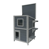 Darrahopens Pet Care > Cat Supplies Cat House Weatherproof 2-Story Indoor Outdoor Wooden Shelter Bitumen Roof